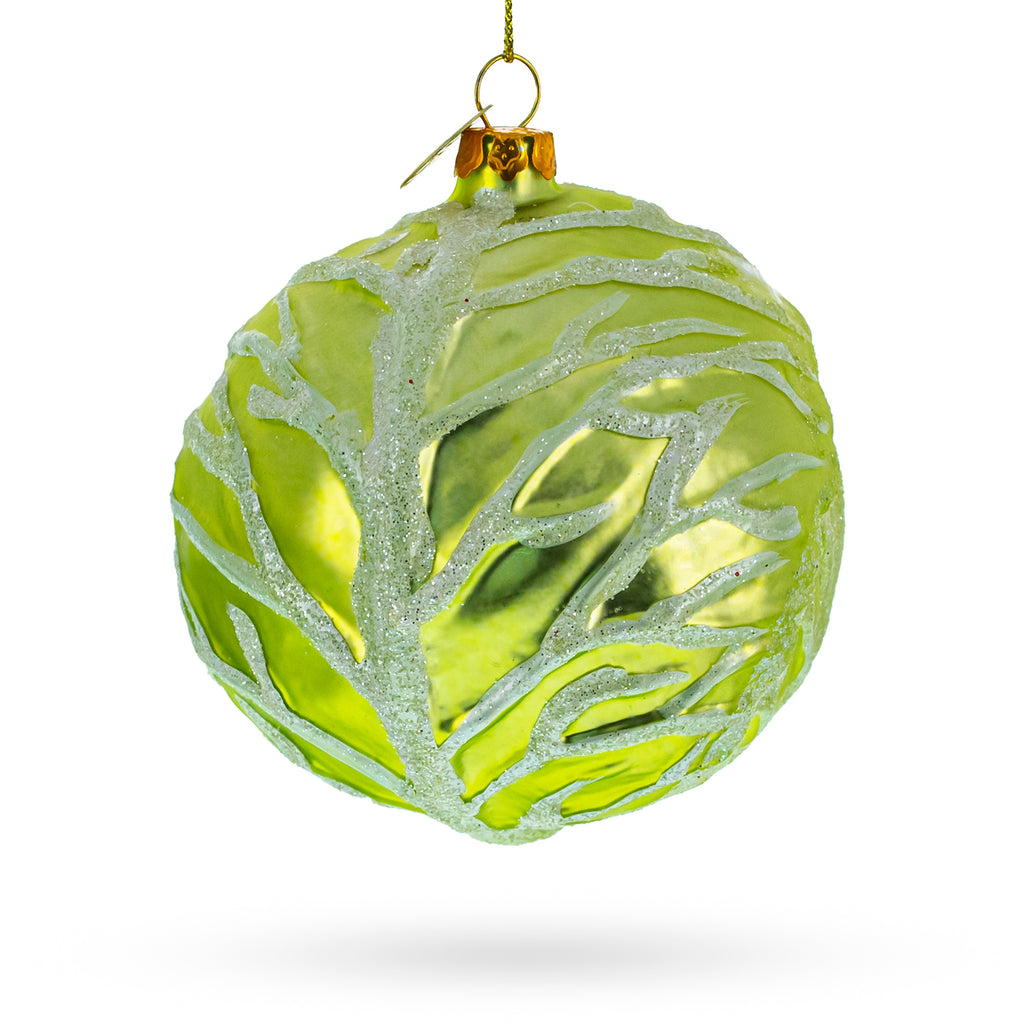 Glass Handcrafted Green Cabbage Blown Glass Christmas Ornament in Green color Round