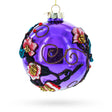 Glass Intricate Embroidered Flowers on Purple Blown Glass Ball Christmas Ornament in Purple color Round