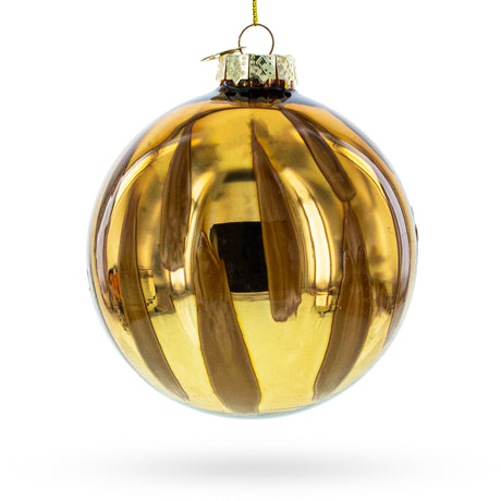 Gleaming Gold Oblong Blown Glass Ball Christmas Ornament in Gold color Round