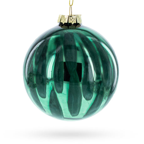Vibrant Green Oblong Blown Glass Christmas Ornament in Green color Round