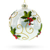 Glass Exquisite Embroidered Poinsettia - Blown Glass Ball Christmas Ornament in White color Round
