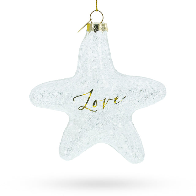 Radiant White Star "Love" - Blown Glass Christmas Ornament in Clear color, Star shape