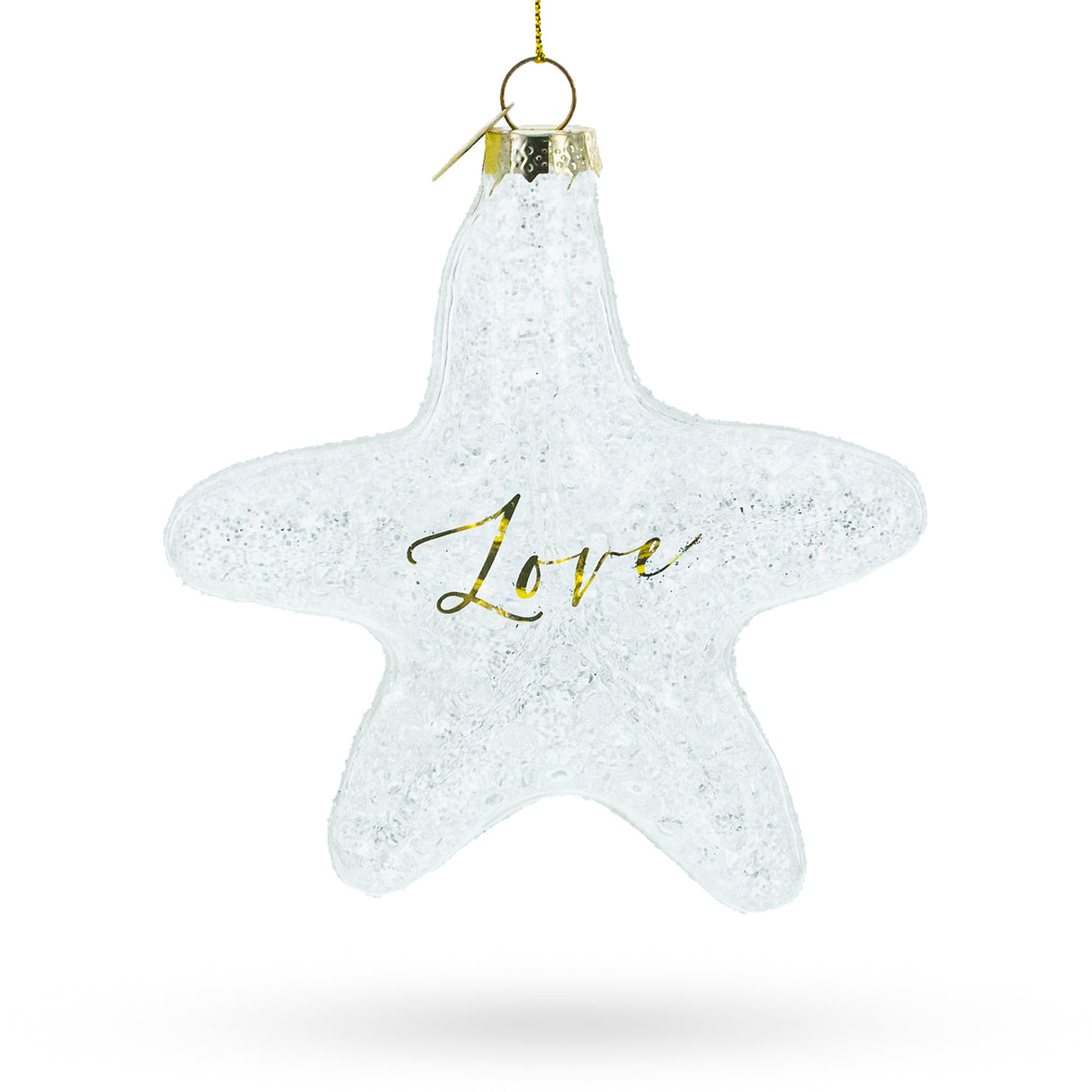 Glass Radiant White Star "Love" - Blown Glass Christmas Ornament in Clear color Star