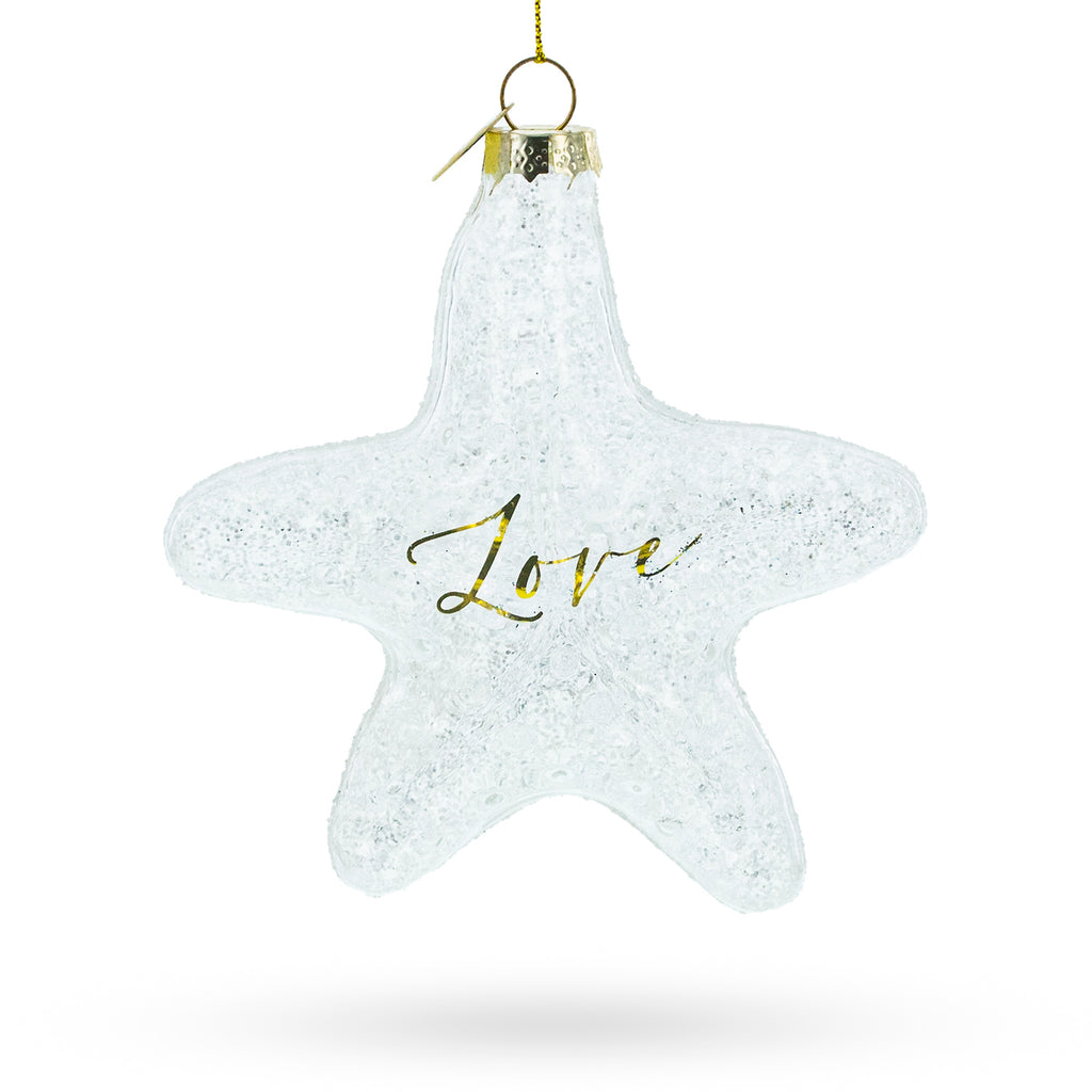 Radiant White Star "Love" Blown Glass Christmas Ornament in Clear color Star