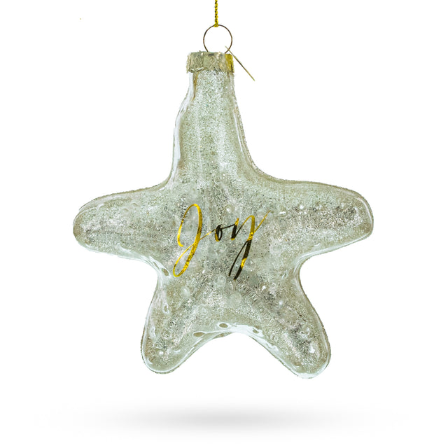 Glass Golden Gleaming Star "Joy" - Blown Glass Christmas Ornament in Gold color Star