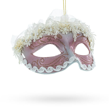 Whimsical Carnival Mask - Blown Glass Christmas Ornament in Pink color,  shape
