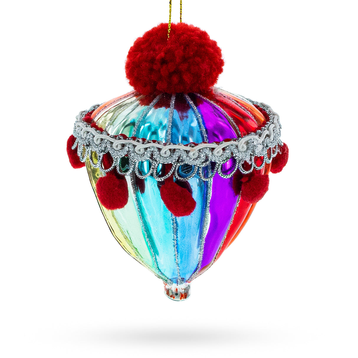 Glass Vibrant Carnival Balloon - Blown Glass Christmas Ornament in Multi color Rhombus