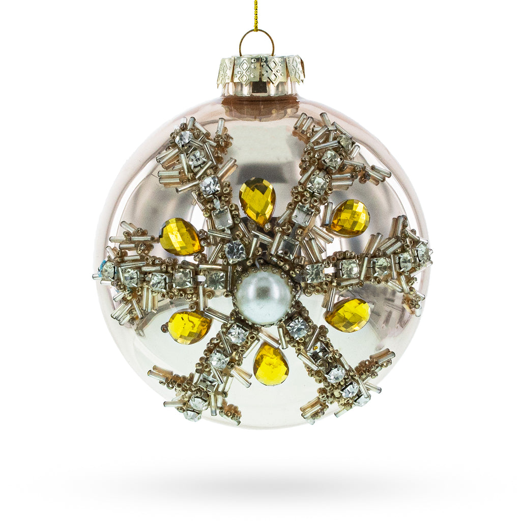 Dazzling Jeweled Star Glass Ball Christmas Ornament in Silver color Round