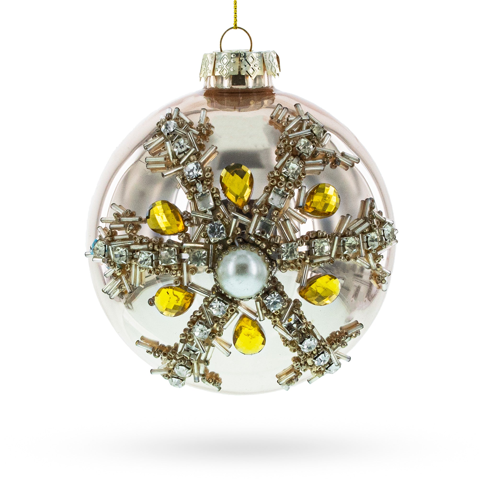 Dazzling Jeweled Star Glass Ball Christmas Ornament in Silver color Round