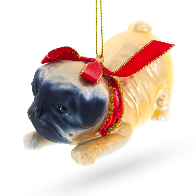 Charming Pug Dog - Blown Glass Christmas Ornament in Multi color,  shape
