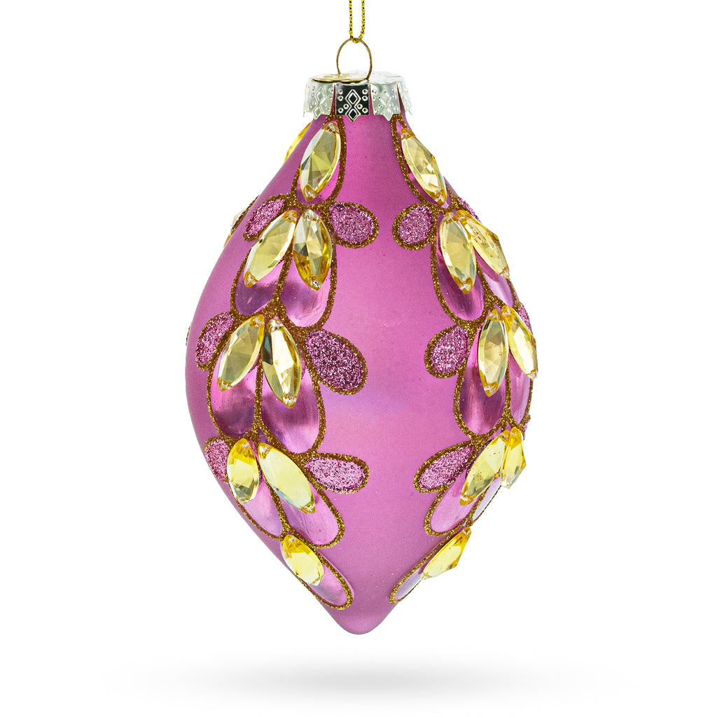 Radiant Pink Jeweled Glass Rhombus Finial Glass Christmas Ornament in Pink color Finial