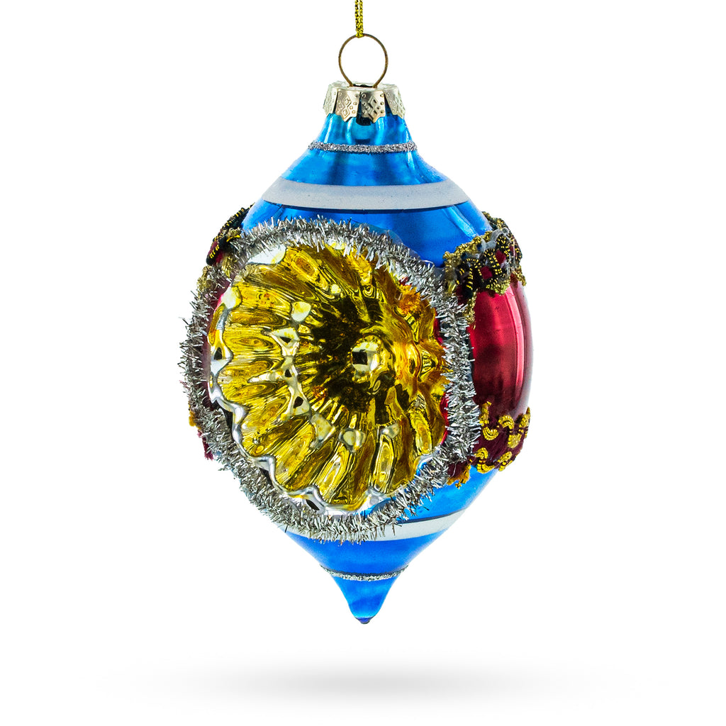 Glass Retro Reflection Blue - Retro-Inspired Blown Glass Christmas Ornament in Multi color Rhombus