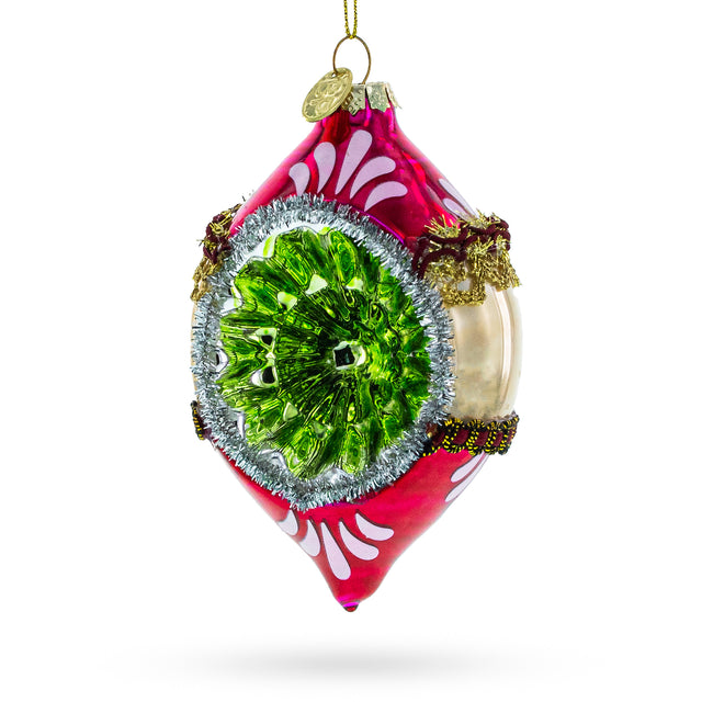 Retro Reflection Pink Glass Christmas Ornament in Multi color Rhombus