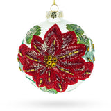 Beaded Red Flower Adorning Glass Ball Christmas Ornament in Red color Round