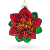 Exquisite Poinsettia Flower - Blown Glass Christmas Ornament in Red color,  shape