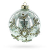 Glass Elegant Silver Glitter Snowflake - Blown Glass Ball Christmas Ornament in Silver color Round
