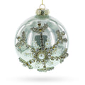 Silver Glitter Snowflake Glass Ball Christmas Ornament in Silver color Round
