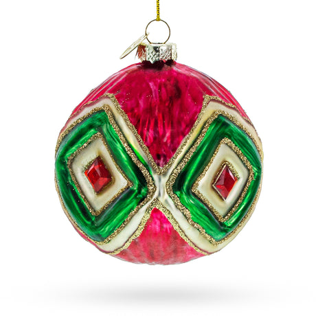 Glass Vintage-Inspired Multicolored - Blown Glass Christmas Ornament in Red color Round