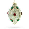 Green and Red Rhombus Glass Christmas Ornament Adorned with Jewelry in Beige color Finial