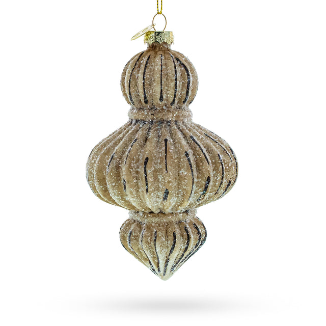 Vintage-Inspired Finial Blown Glass Christmas Ornament in Beige color,  shape