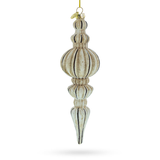 Vintage-Inspired Finial - Blown Glass Christmas Ornament in Beige color,  shape