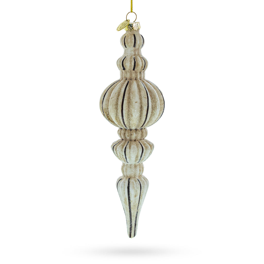 Vintage-Inspired Finial Glass Christmas Ornament in Beige color Finial