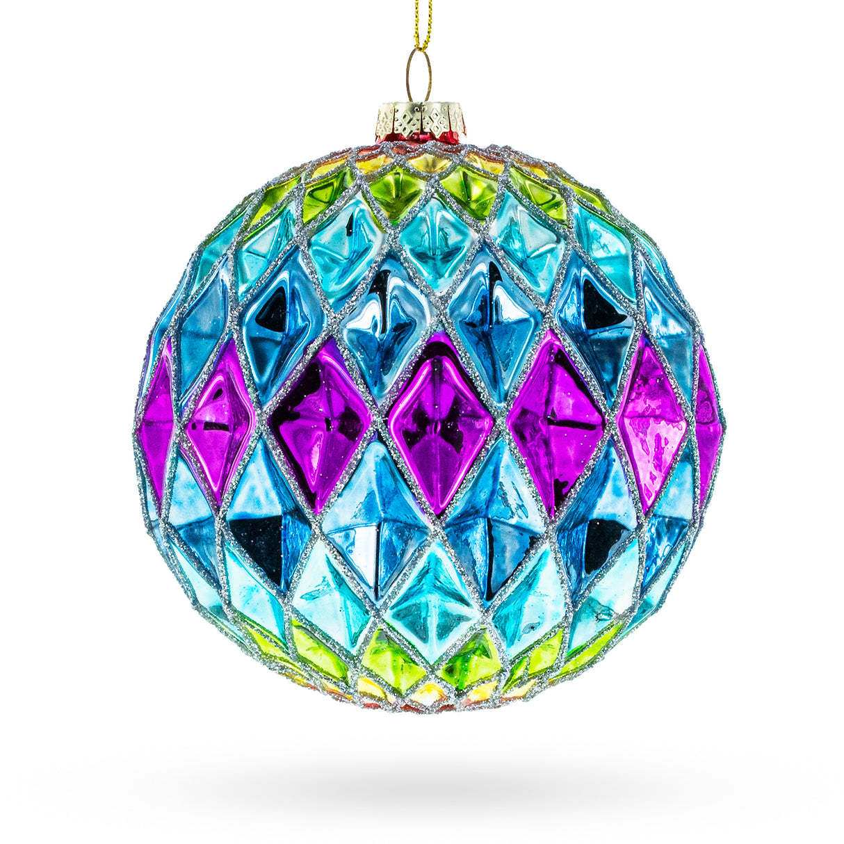 Vibrantly Colored - Radiant Blown Glass Christmas Ornament in Blue color, Round shape