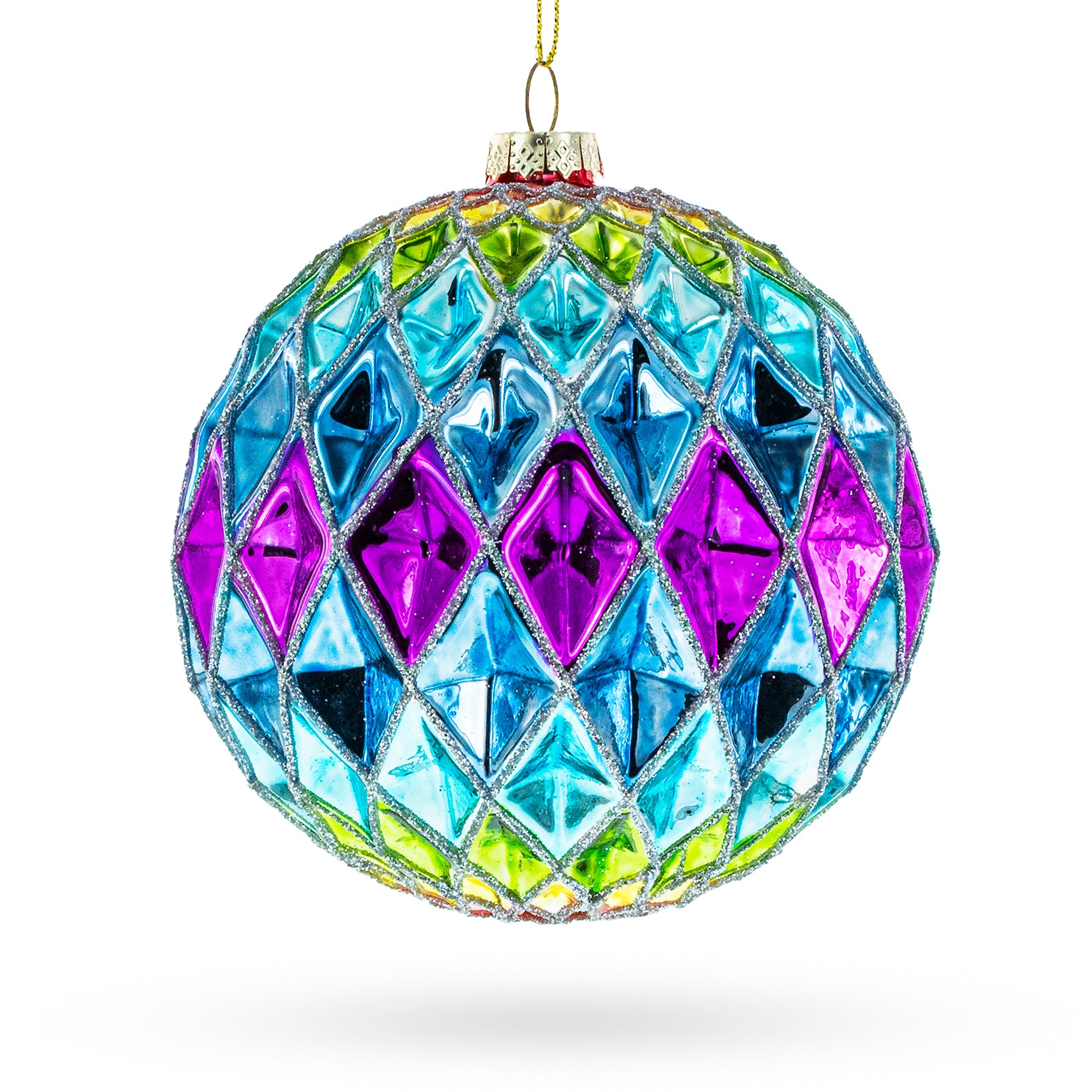 Vibrantly Colored Radiant Blown Glass Christmas Ornament in Blue color Round