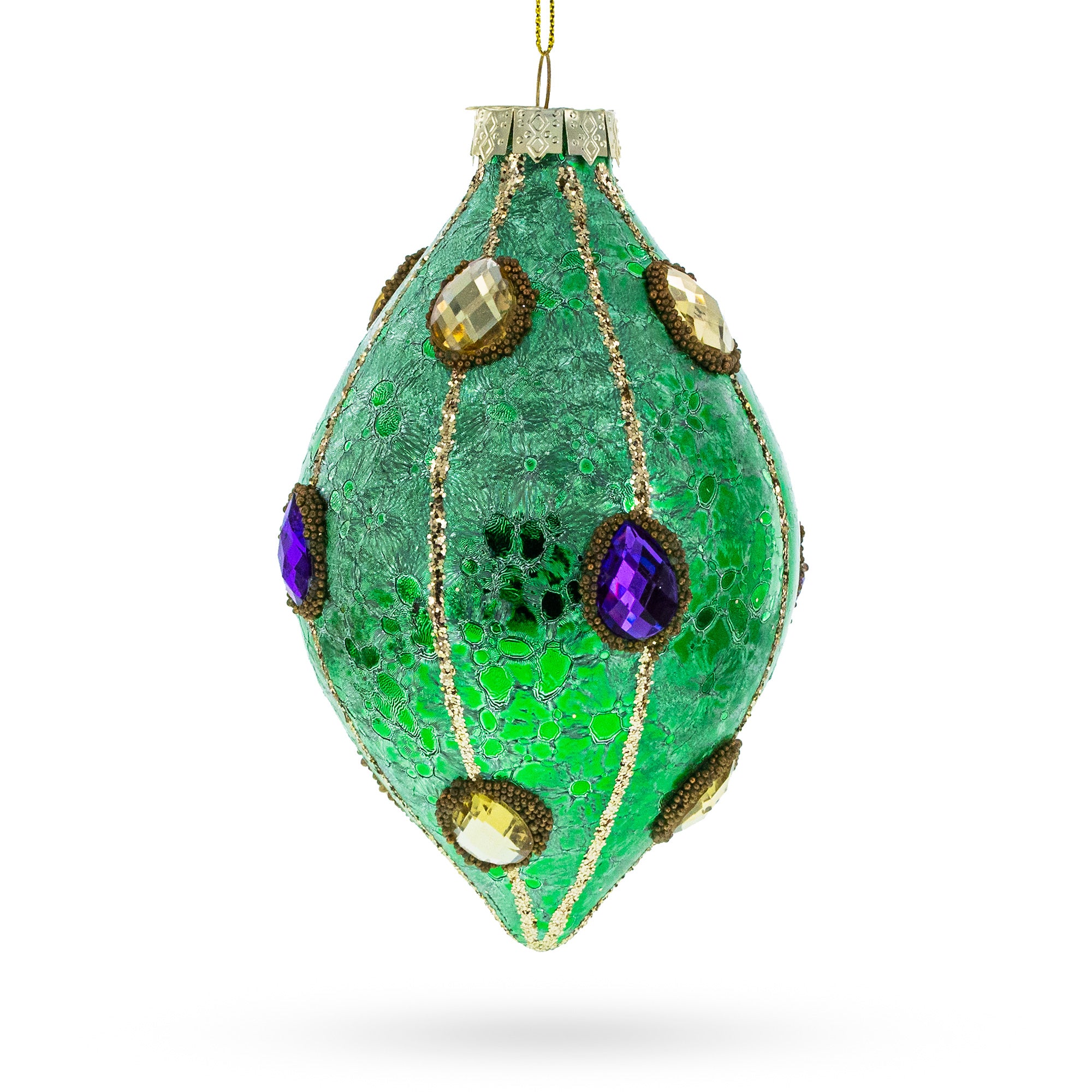 Jeweled Green Rhombus -Glass Christmas Ornament in Green color Finial