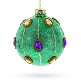 Glass Jeweled Ball - Opulent Blown Glass Christmas Ornament in Green color Round