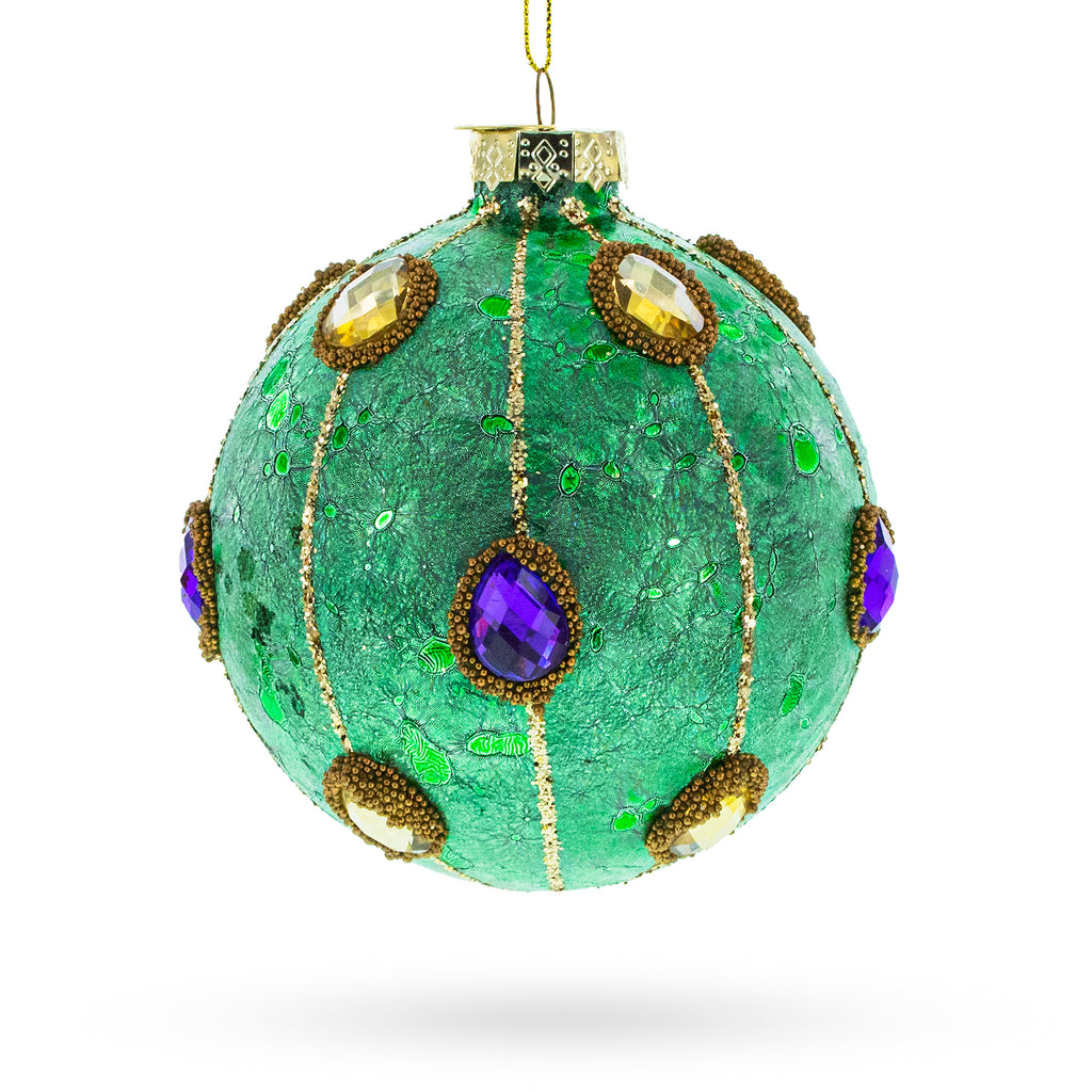 Jeweled Ball Glass Christmas Ornament in Green color Round