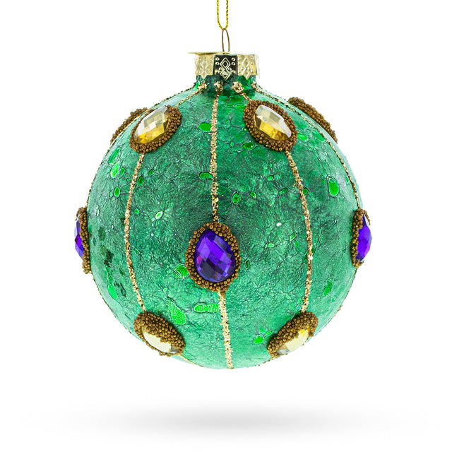 Jeweled Ball Blown Glass Christmas Ornament in Green color Round