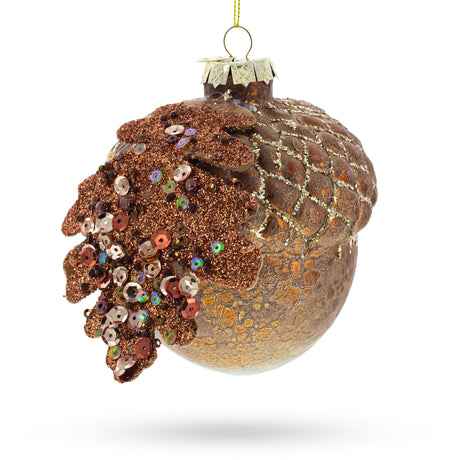 Acorn - Rustic Blown Glass Christmas Ornament in Brown color,  shape