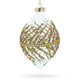 Golden Glitters on Clear Glass Radiant Blown Glass Christmas Ornament in Clear color Rhombus