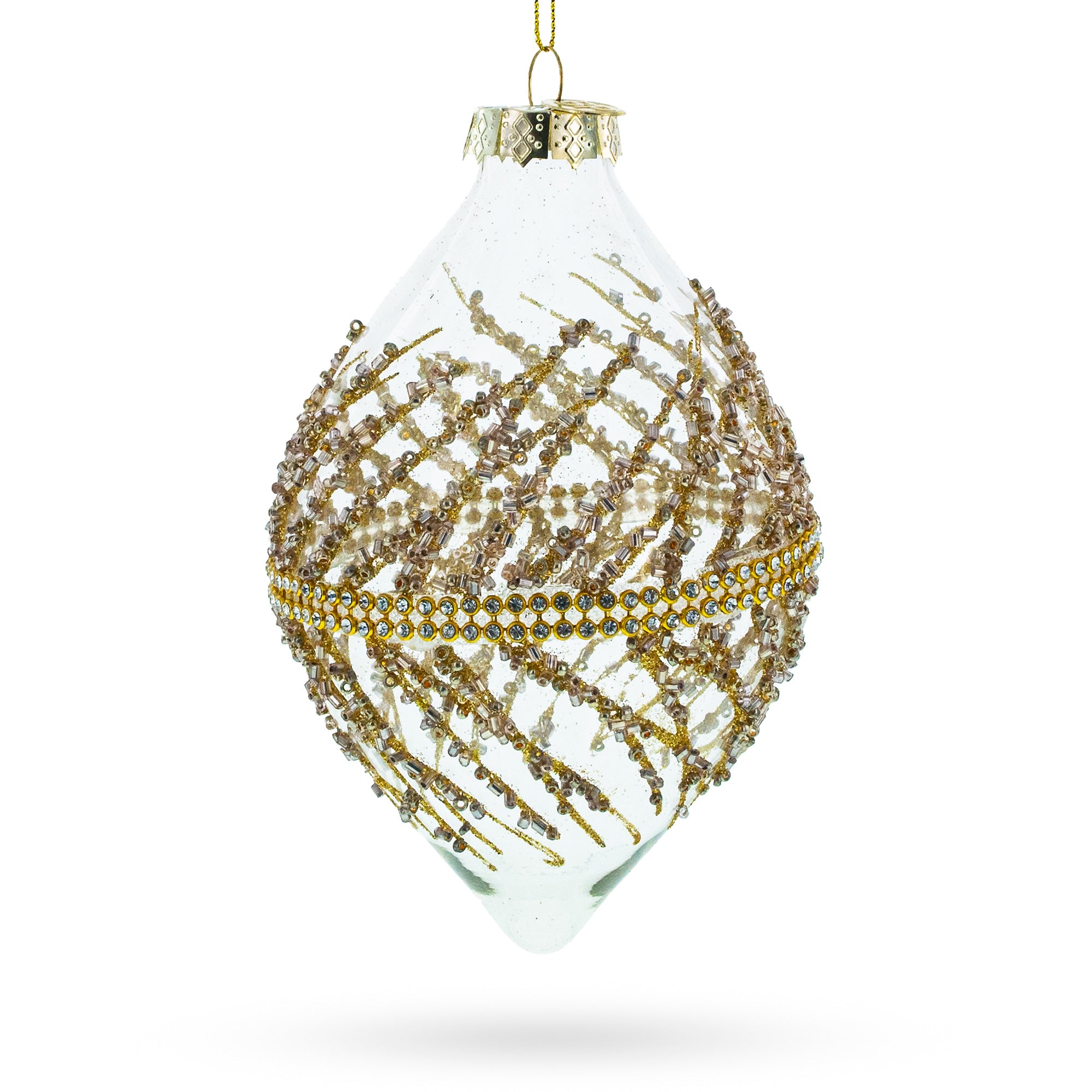 Golden Glitters on Clear Glass Radiant Glass Christmas Ornament in Clear color Finial