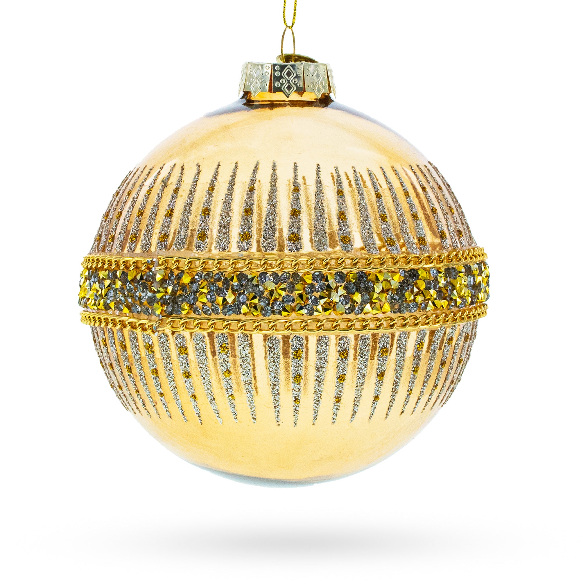 Glittering Gold Glass Christmas Ornament in Gold color Round