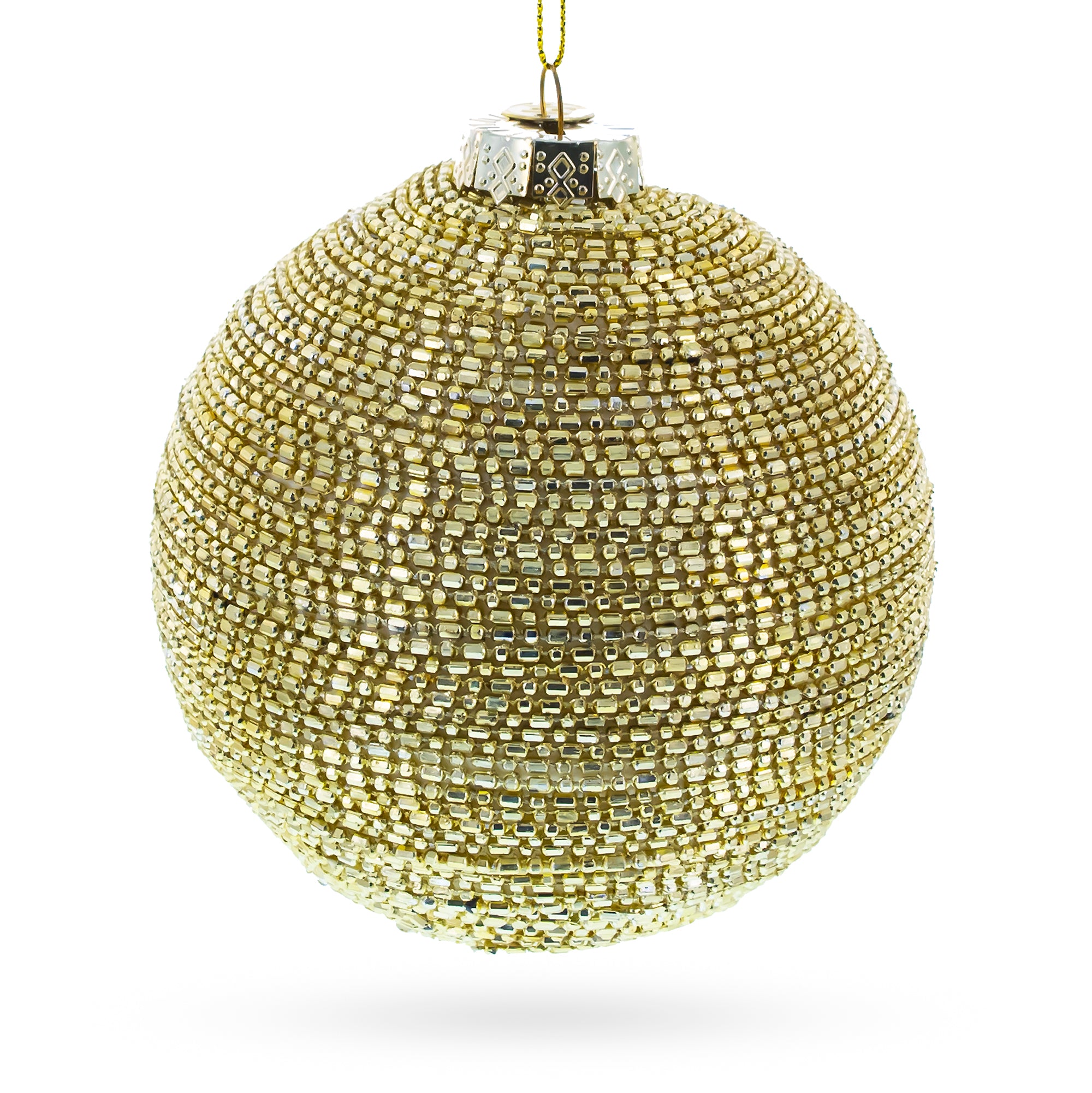 Beaded Gold Glass Ball -Glass Christmas Ornament in Gold color Round