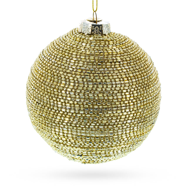 Beaded Gold Glass Ball -Blown Glass Christmas Ornament in Gold color Round