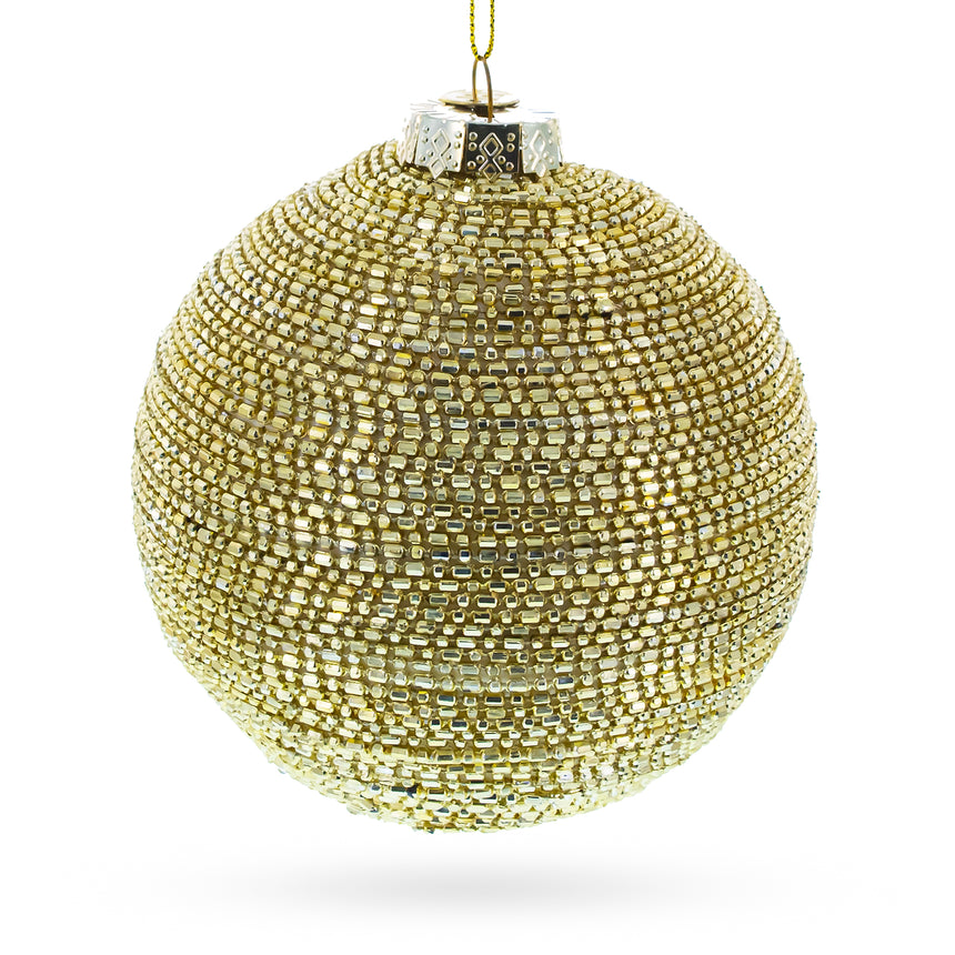 Beaded Gold Glass Ball -Blown Glass Christmas Ornament in Gold color Round