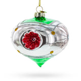 Vintage-Style Tear Drop Indented Glass Christmas Ornament in Silver color Rhombus