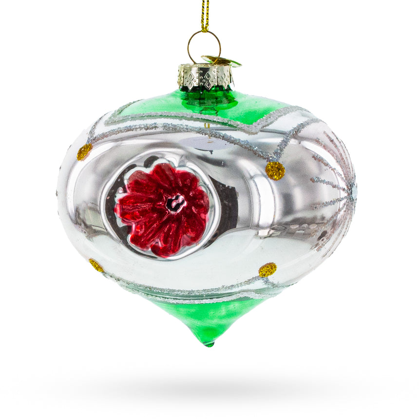 Vintage-Style Tear Drop Indented Glass Christmas Ornament in Silver color Rhombus