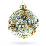 Glass Jeweled Flowers - Exquisite Blown Glass Ball Christmas Ornament in Silver color