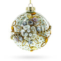 Jeweled Flowers Glass Ball Christmas Ornament in Silver color Round