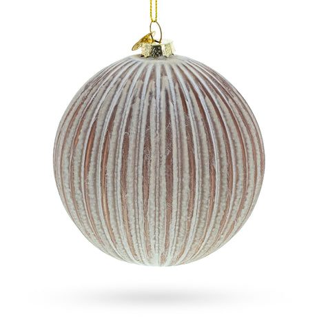 Ribbed Matte Glass Ball Blown Glass Christmas Ornament in Beige color