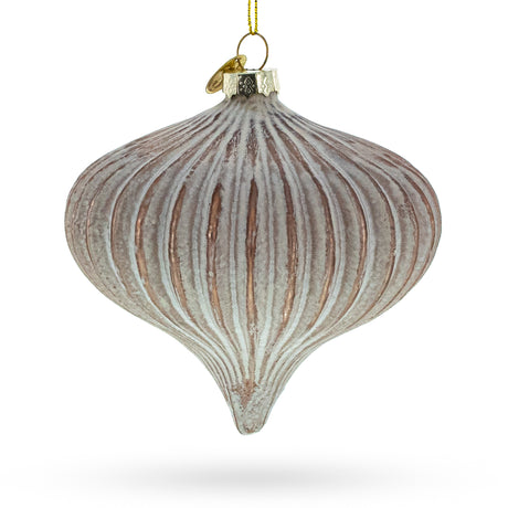 Glass Ribbed Matte Onion - Sophisticated Blown Glass Christmas Ornament in Beige color