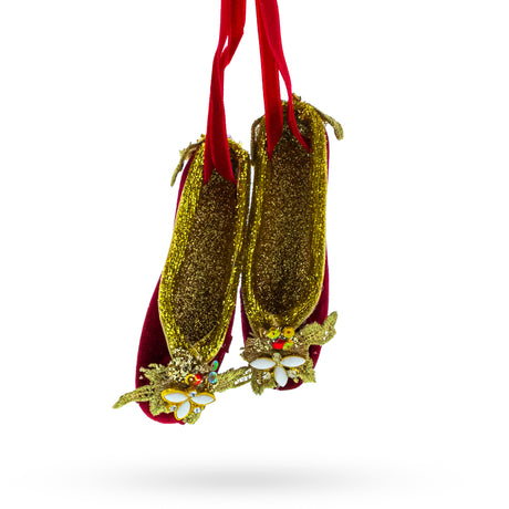 Red Shoes - Festive Blown Glass Christmas Ornament in Gold color,  shape