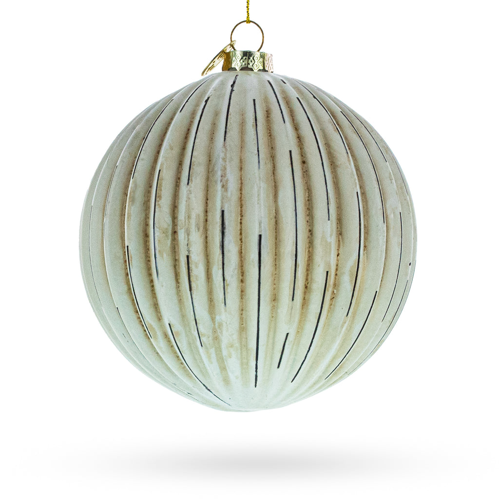 Glass Antique-Style Ribbed - Timeless Blown Glass Ball Christmas Ornament in Beige color