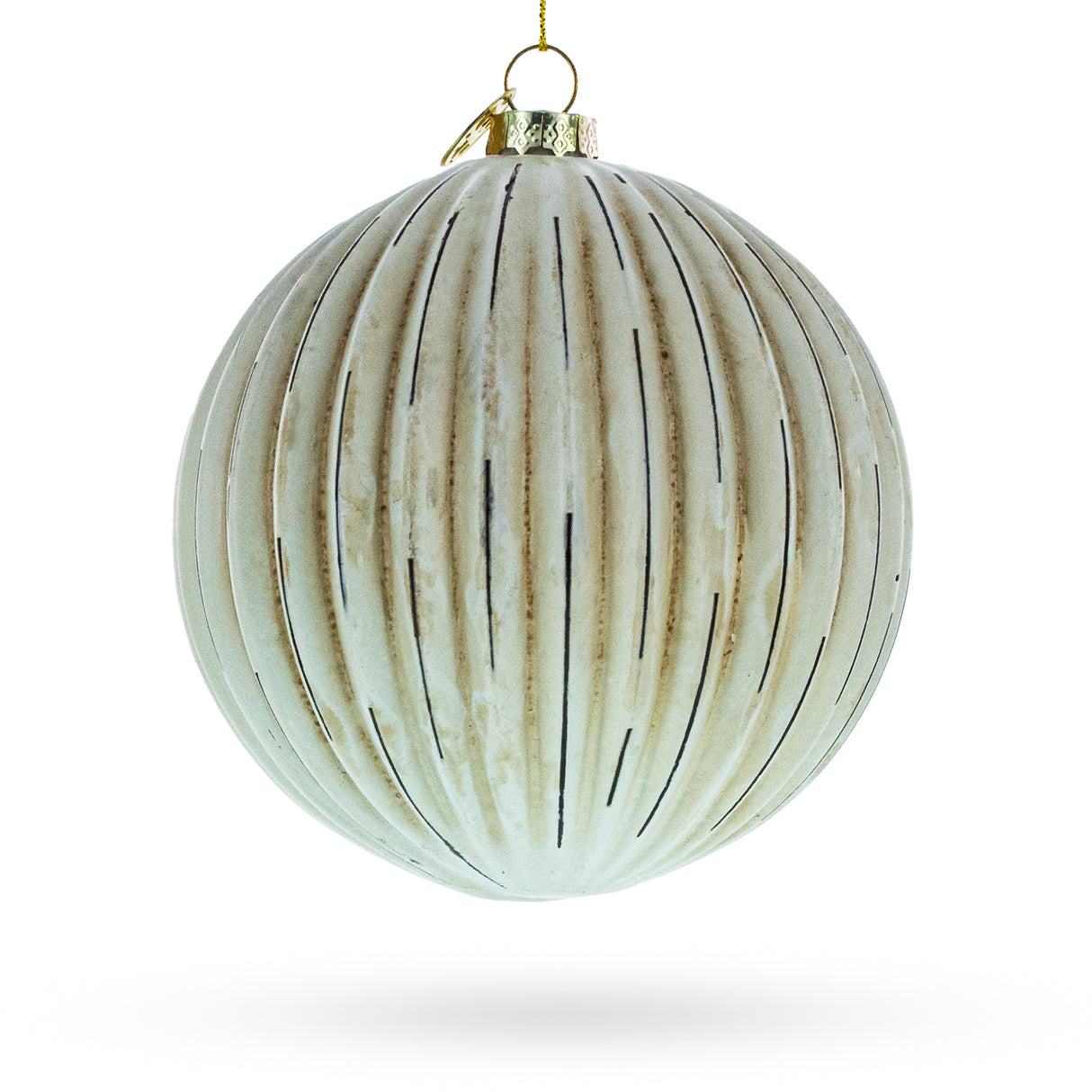 Antique-Style Ribbed - Timeless Blown Glass Ball Christmas Ornament in Beige color,  shape