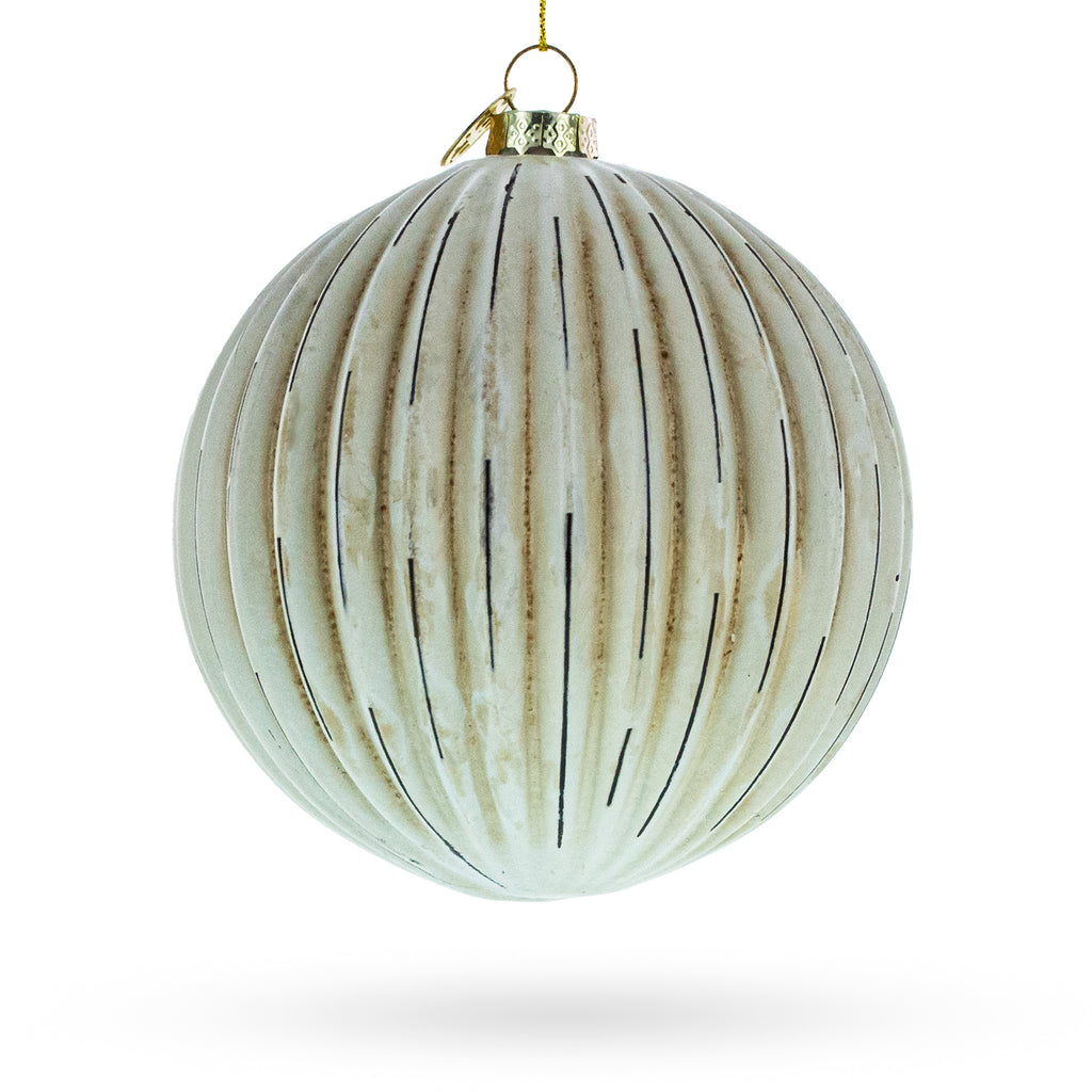 Antique-Style Ribbed Glass Ball Christmas Ornament in Beige color Round
