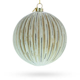Antique-Style Ribbed Blown Glass Ball Christmas Ornament in Beige color